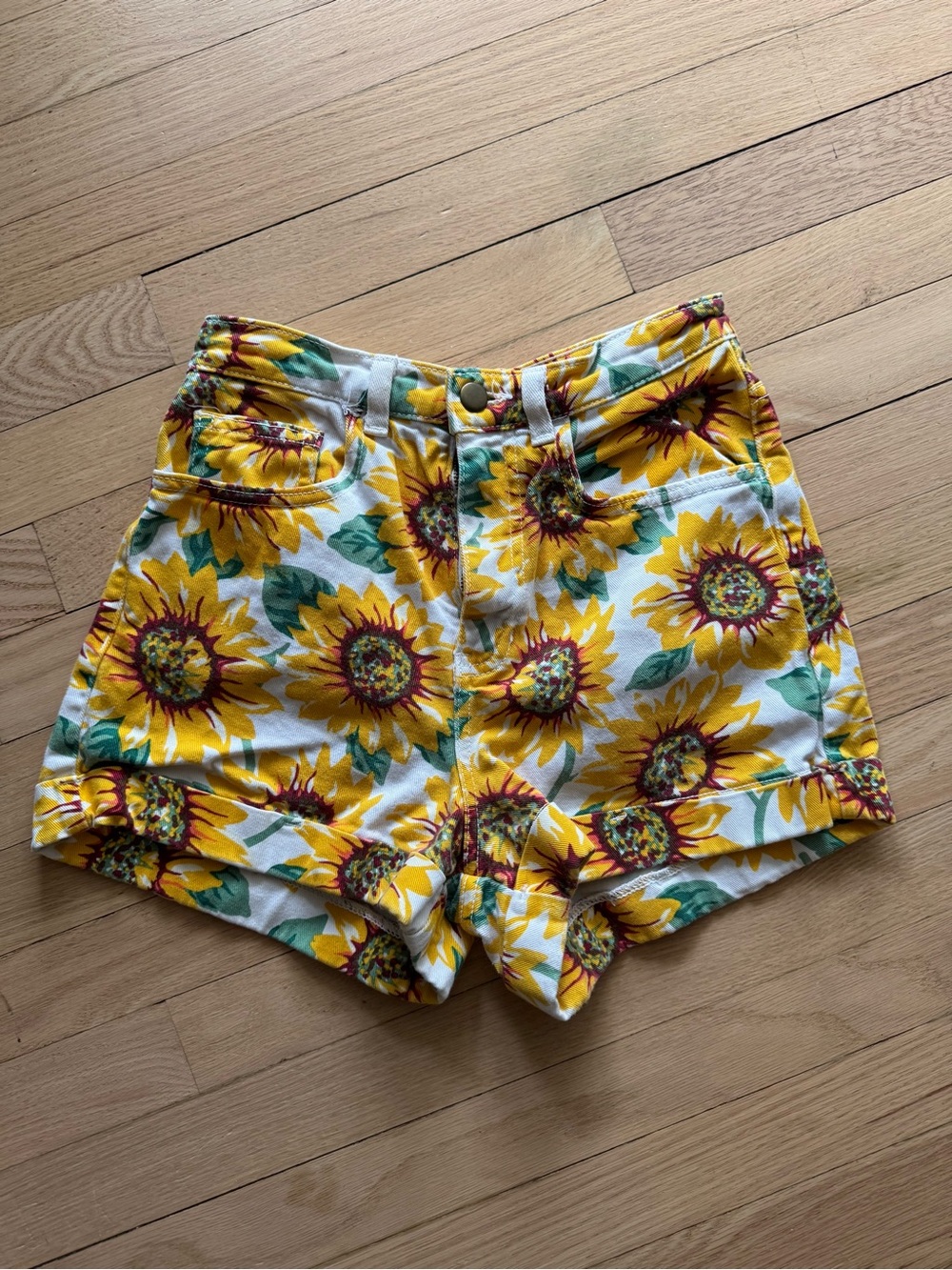 Sunflower Print Women’s High-Waist American Apparel Shorts - Yellow
